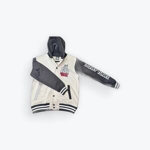 Looney Tunes‎ Bugs Bunny Varsity Jacket Kids XL 18-20 Black White Retro